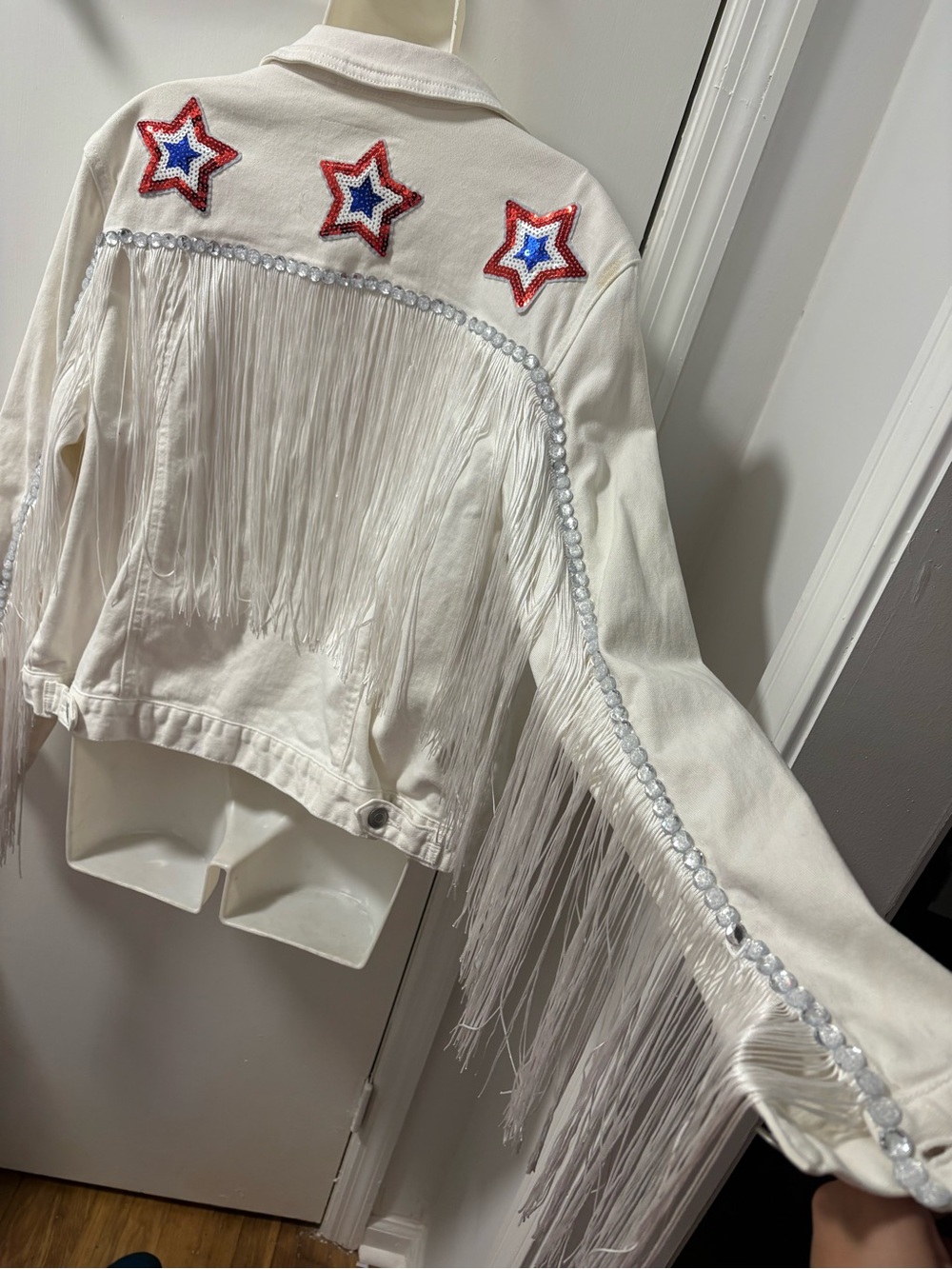 Western denim jacket with sequins fringe